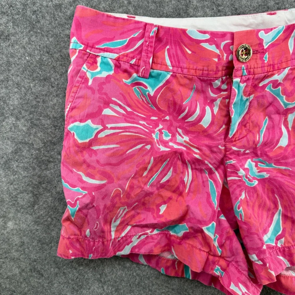 Lilly Pulitzer Callahan Short Womens 6 Pink Turquoise Floral Chino Summer Cotton